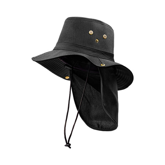 Bucket Hat with Flap Black