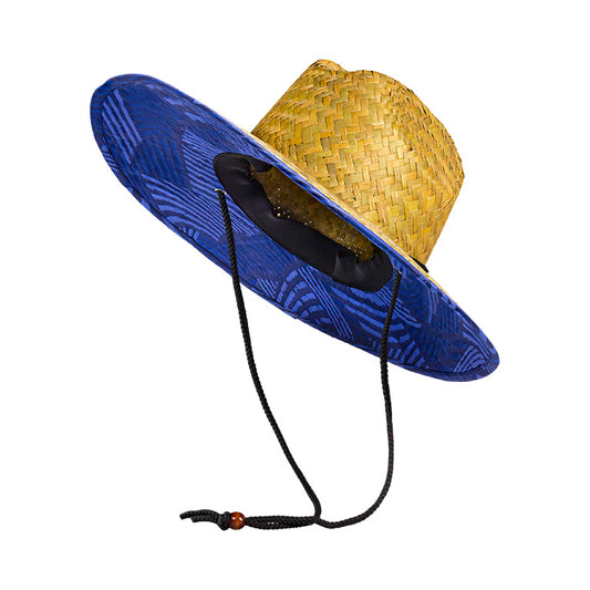 Straw Hat with Lining - Navy Wave
