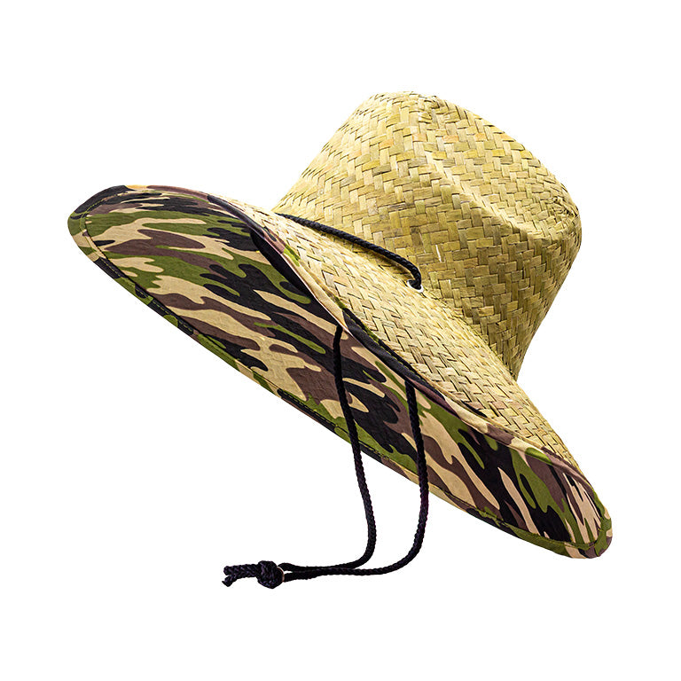 Straw Hat with Fabric Lining Green Camo