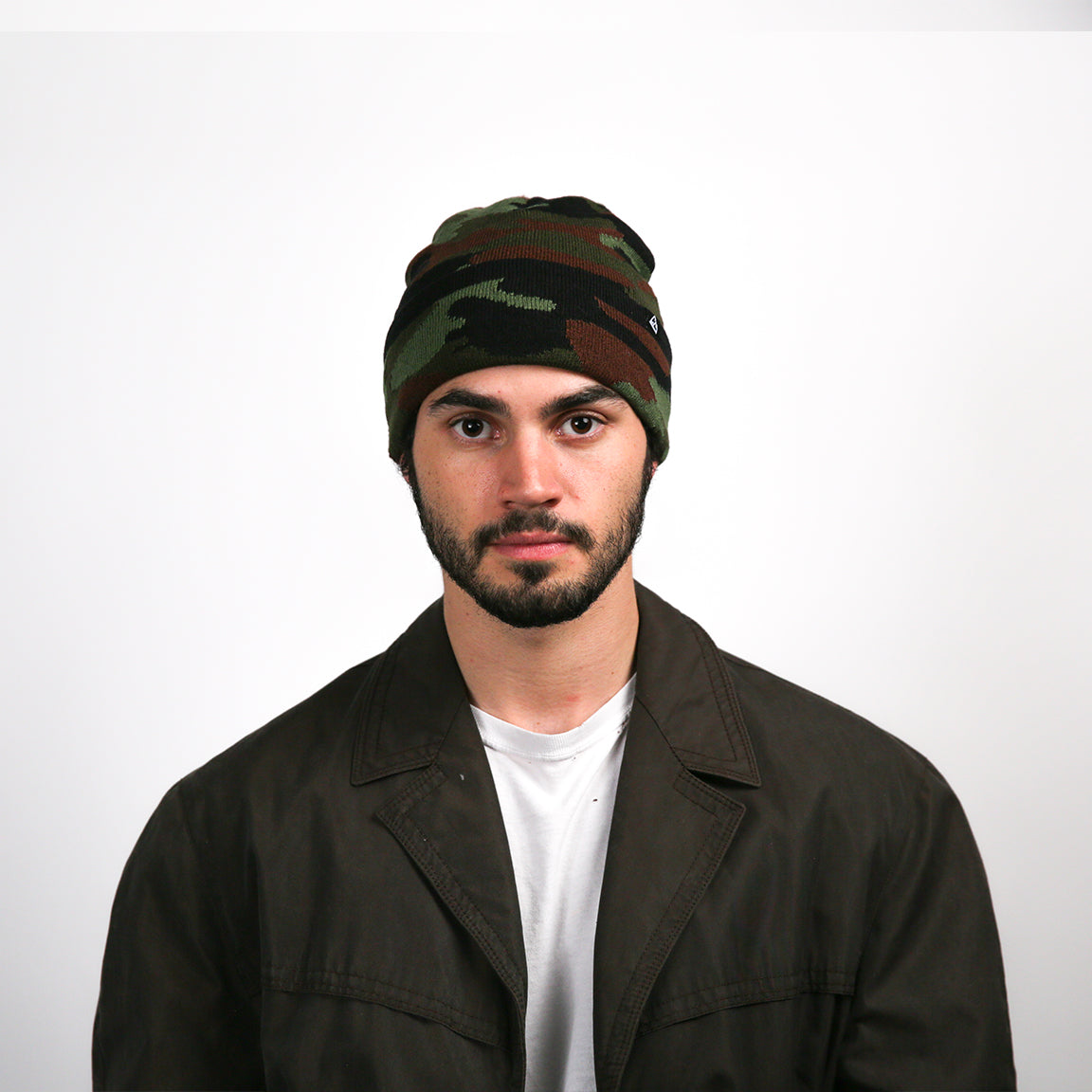Camo Beanie with Color Stripe Black – Chillmeister
